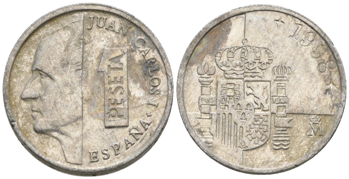 Испания 1 песета 1998 M, Хуан Карлос I (1975-2014) KM 832 алюминий 4602-1211