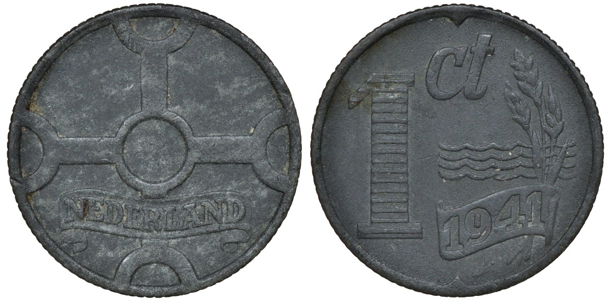 НИДЕРЛАНДЫ 1 ЦЕНТ 1941 ВИЛЬГЕЛЬМИНА (1890-1948) KM 170 цинк 72-1614