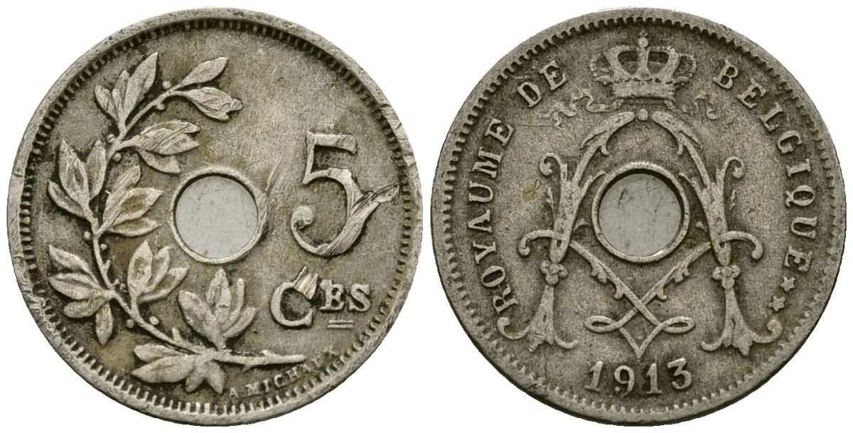 Бельгия 5 сантимов 1913 Belgique KM 66 медно-никель 4173-443