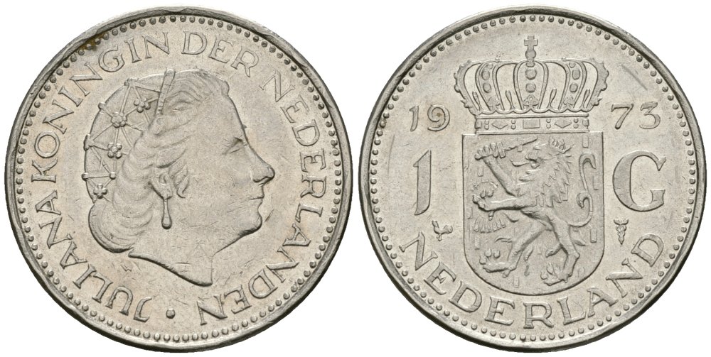 Нидерланды 1 гульден 1973 Юлиана (1948-1980) KM 184a никель 4579-543