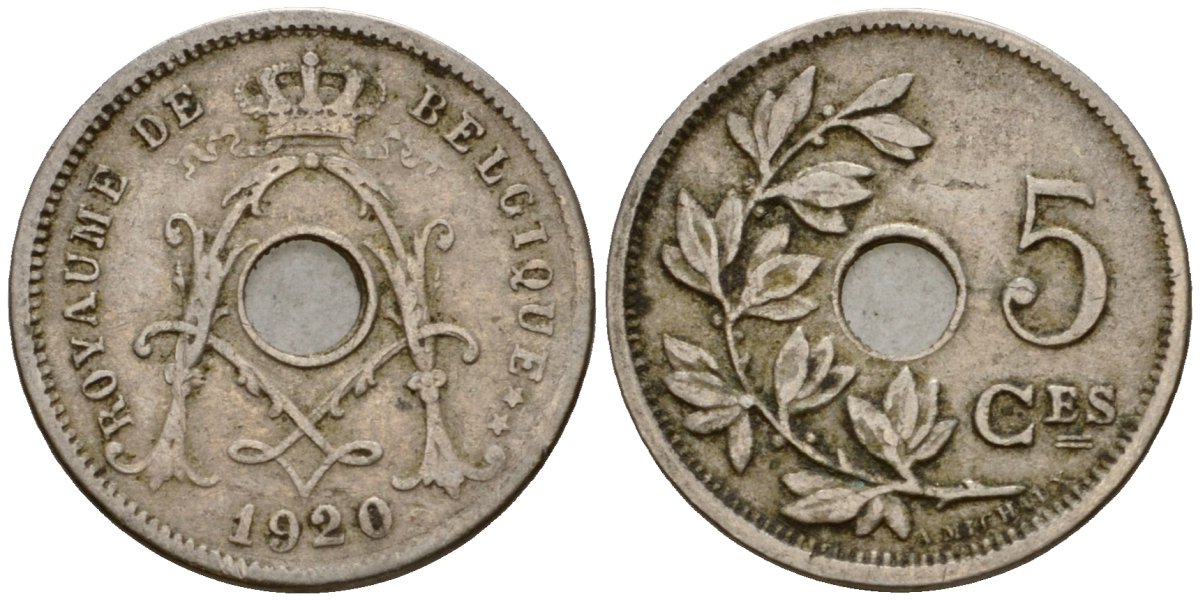 Бельгия 5 сантимов 1920 Belgique KM 66 медно-никель 4602-128