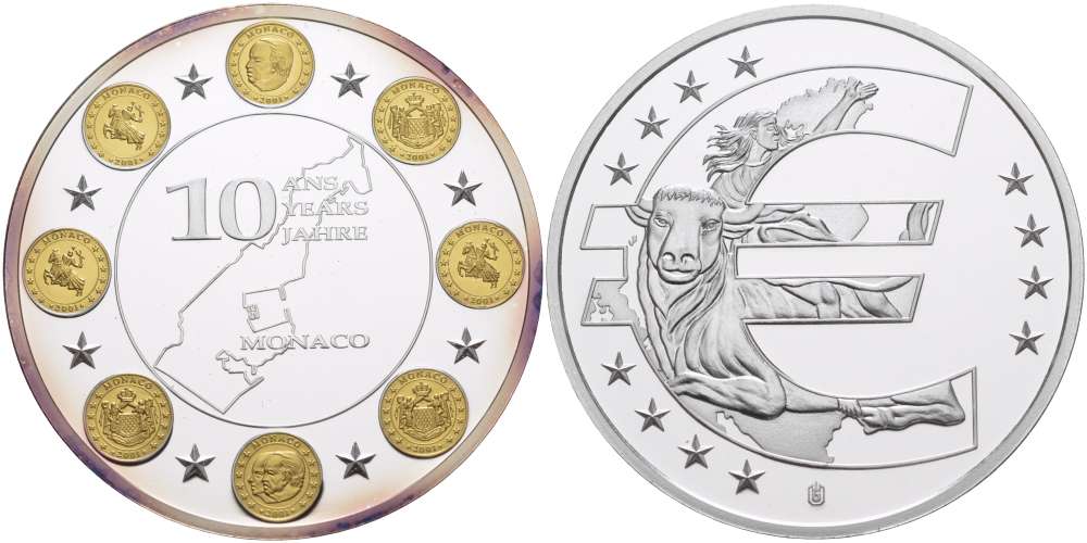 НИДЕРЛАНДЫ МЕДАЛЬ 2012 СЕРИЯ 10 ЛЕТ ЕВРО, МОНАКО, СЕРЕБРЕНИЕ, ПОЗОЛОТА, ДИАМЕТР 40 ММ., ПОХИЩЕНИЕ ЕВРОПЫ PROOF 1082-6-42