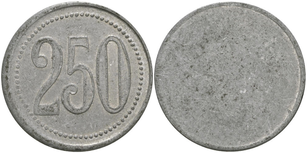 ФРАНЦИЯ 250 САНТИМОВ ND ПЛАТЕЖНЫЙ ЖЕТОН НАЧАЛА XX ВЕКА, ОДНОСТОРОННИЙ ЧЕКАН, ДИАМЕТР 24 ММ. алюминий 98-1051