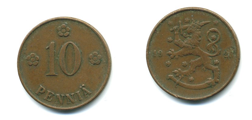 Финляндия 10 пенни 1920 республика (1918-1962) KM 24 медь 36-1215