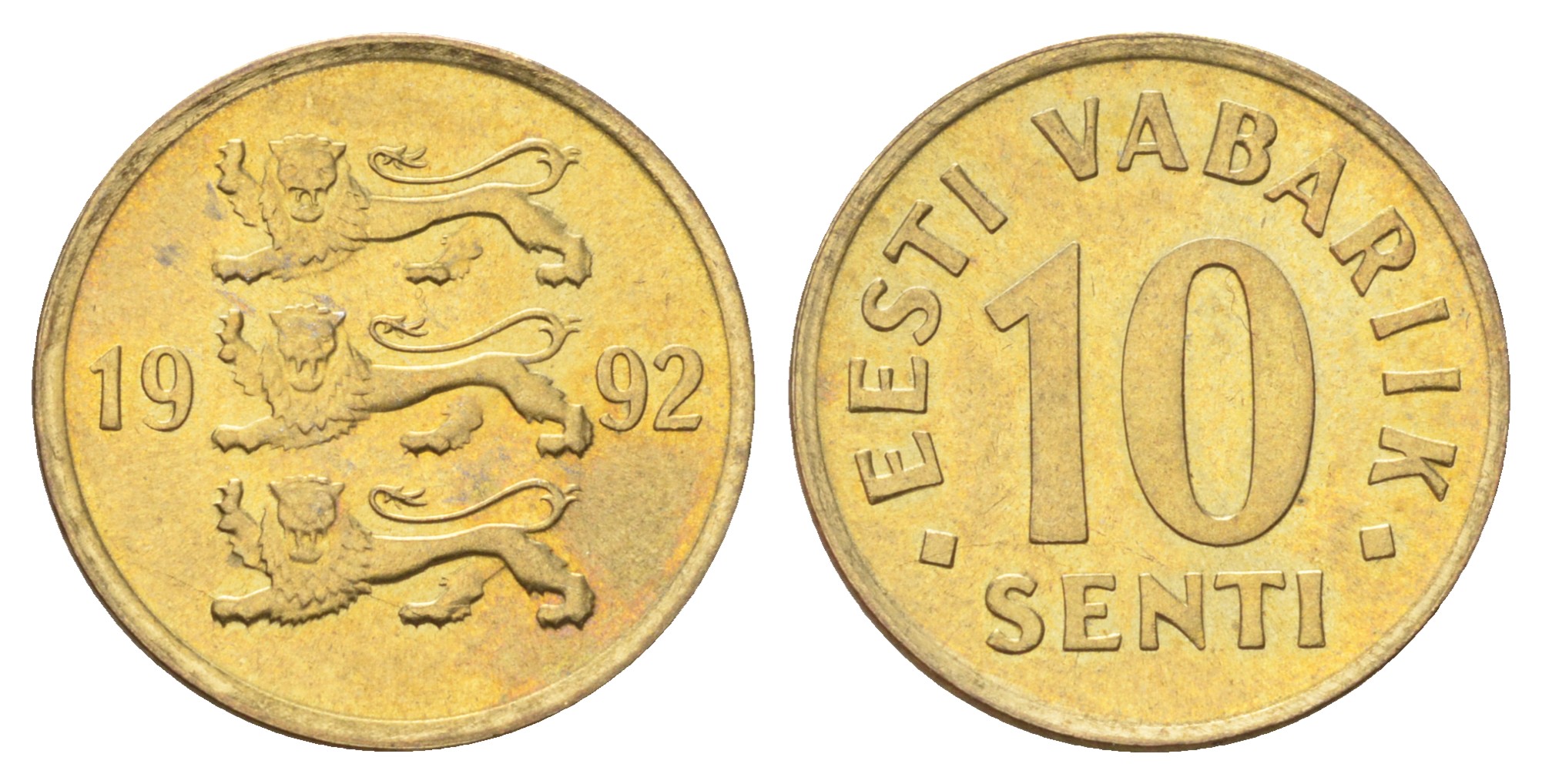 Эстония 10 сентов 1992  KM 22 латунь UNC M84-19