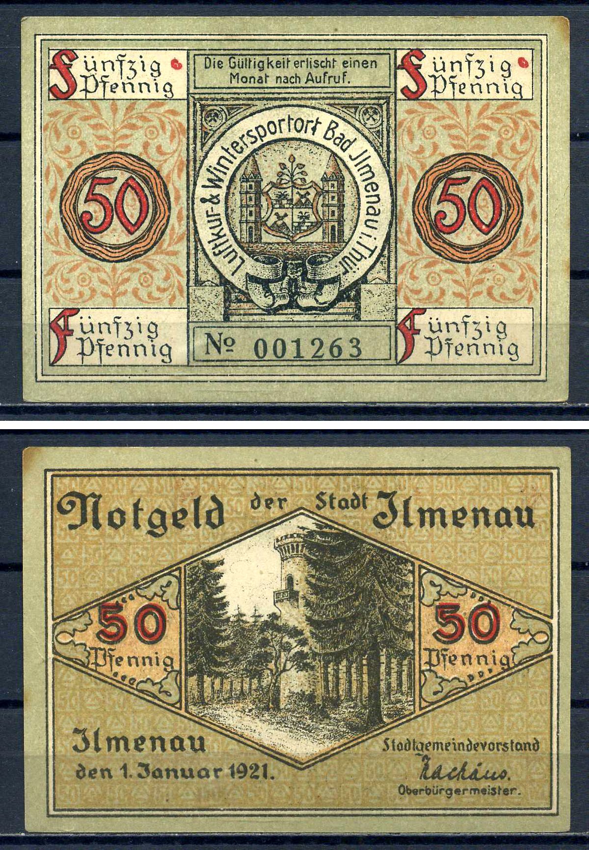 Ильменау (Тюрингии) 50 пфеннигов 1921 бумага aUNC 7556-20-4-1
