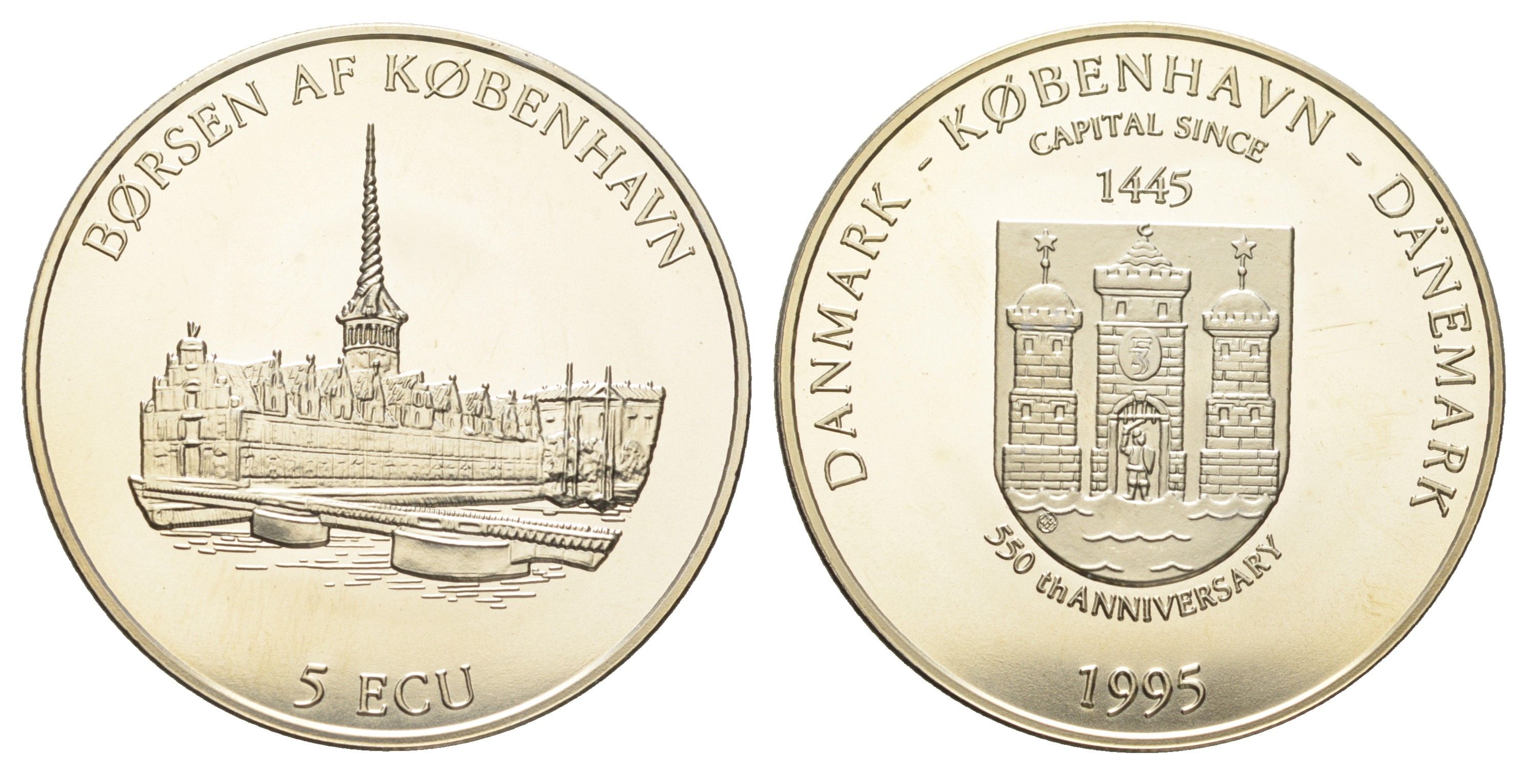 Дания 5 экю 1995 Копенгаген X 30 медно-никель BU 11-173-43