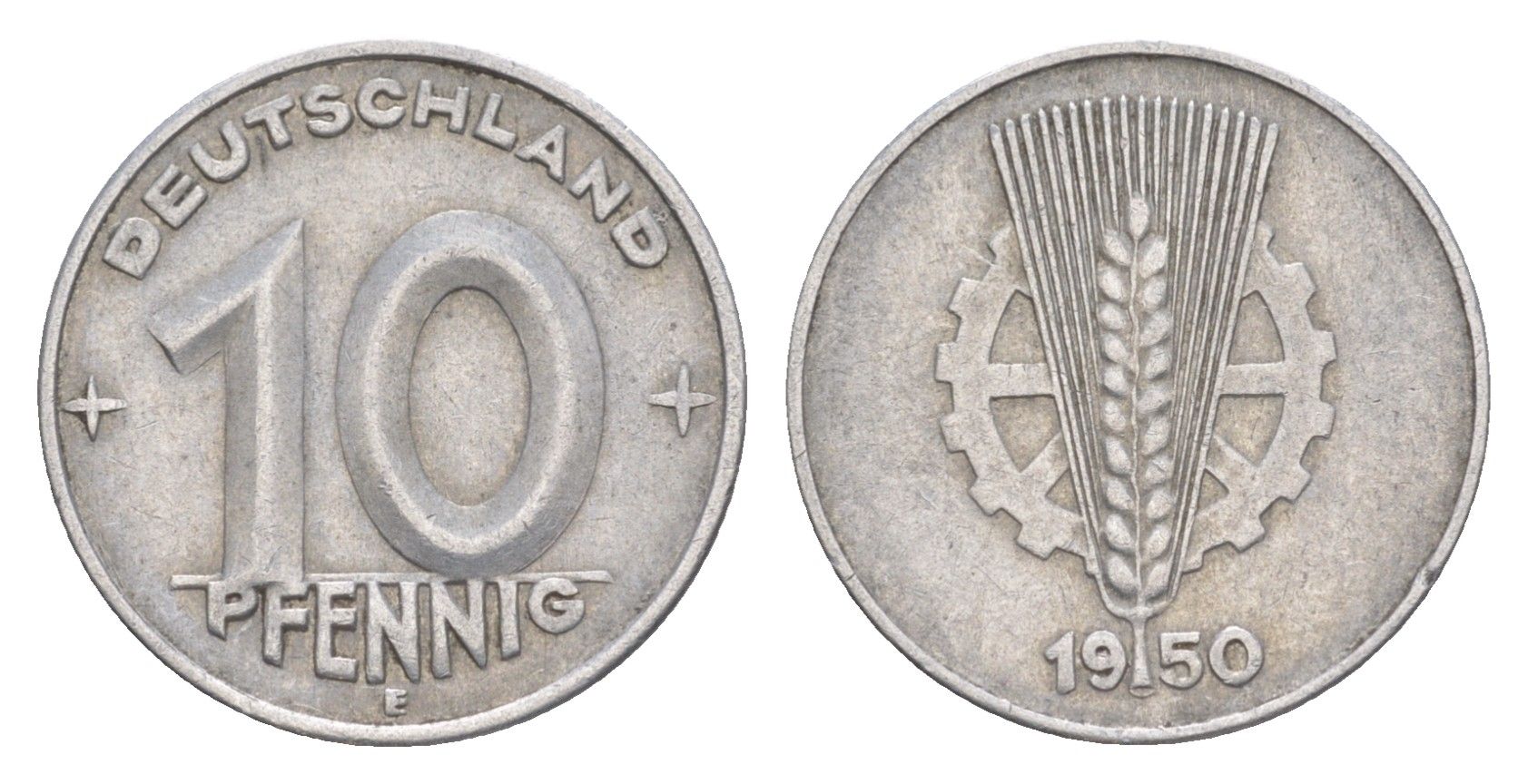 ГДР 10 пфеннигов 1950 E KM 3 алюминий 4647-942