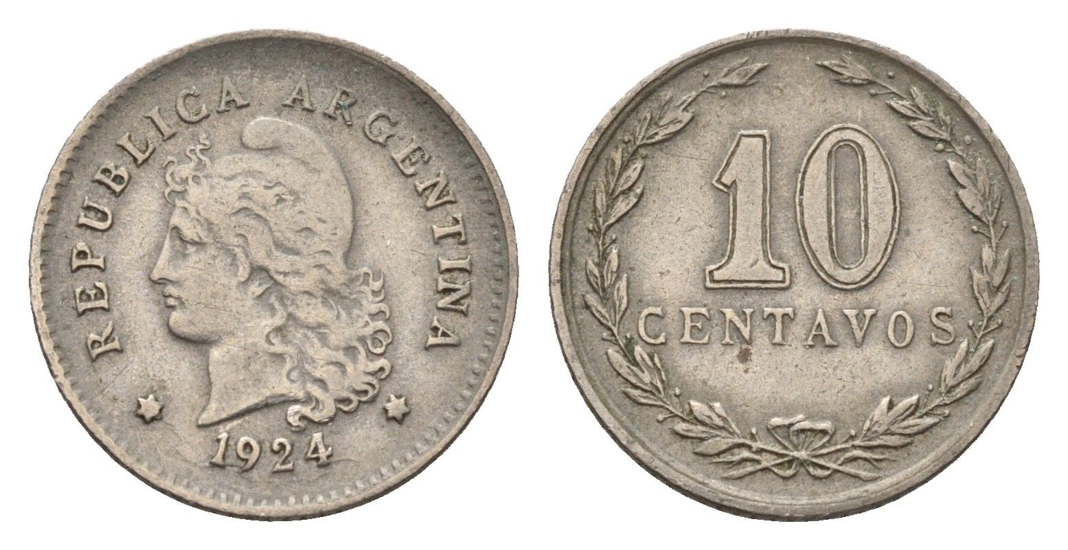 Аргентина 10 сентаво 1924 KM 35 медно-никель 4674-1016