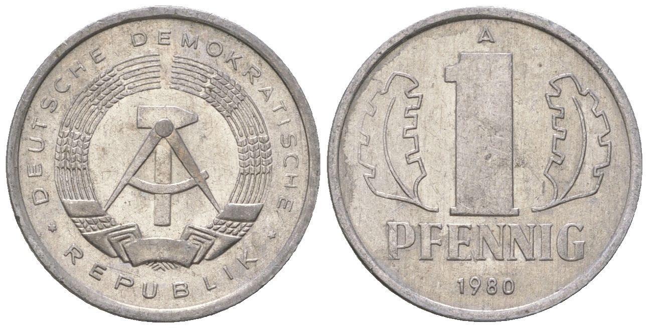 ГДР 1 пфенниг 1980 А KM 8.2 алюминий 4623-351