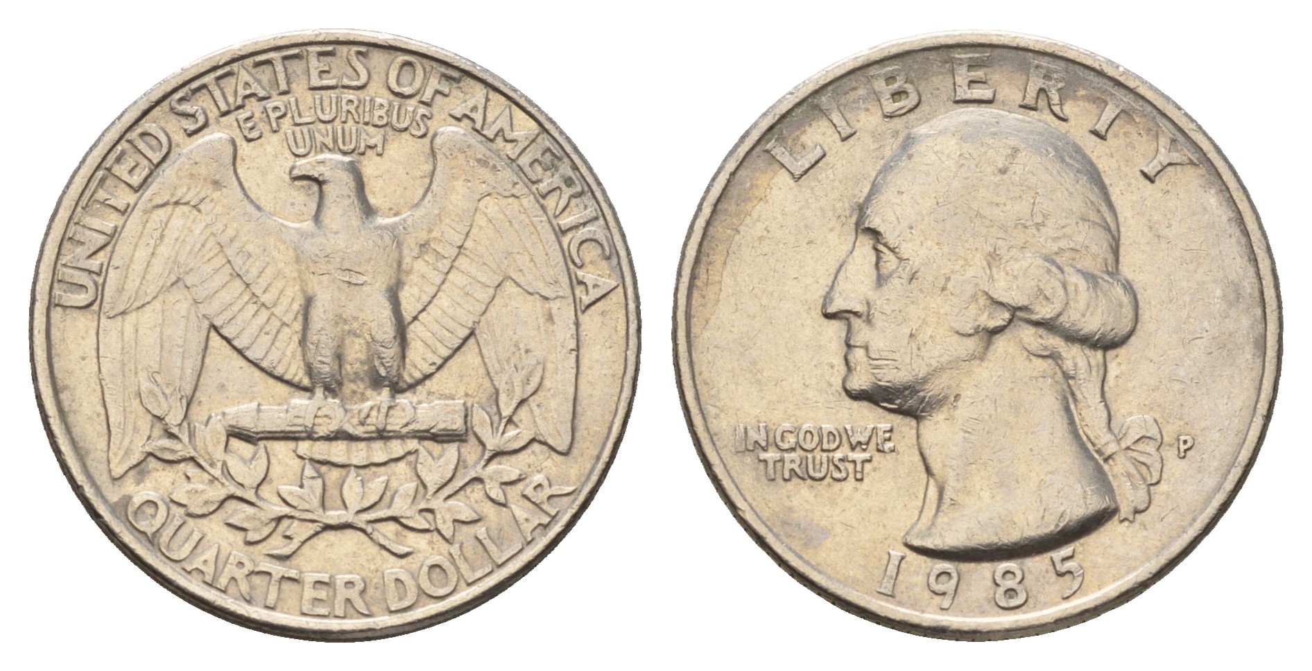 США 25 центов (квотер) 1985 P, Джордж Вашингтон KM А164а медь плакированная медно-никелем 4681-217