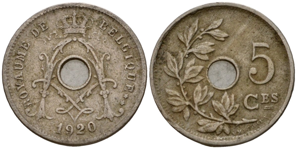 Бельгия 5 сантимов 1920 Belgique KM 66 медно-никель 4602-127