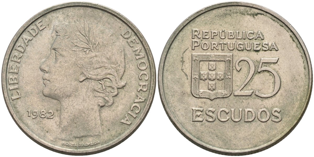Португалия 25 эскудо 1982 KM 607а медно-никель 4574-415