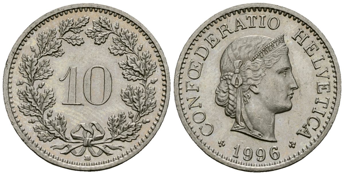 Швейцария 10 раппенов 1996 KM 27 медно-никель 4173-1129