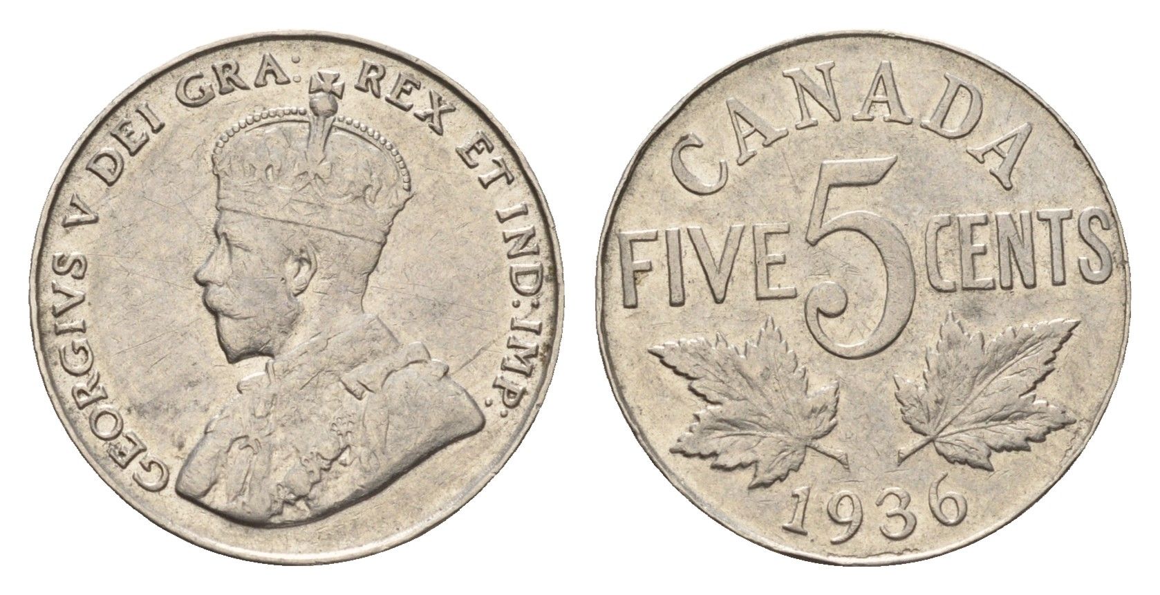 Канада 5 центов 1936 Георг V (1910-1936) KM 29 никель 4679-658