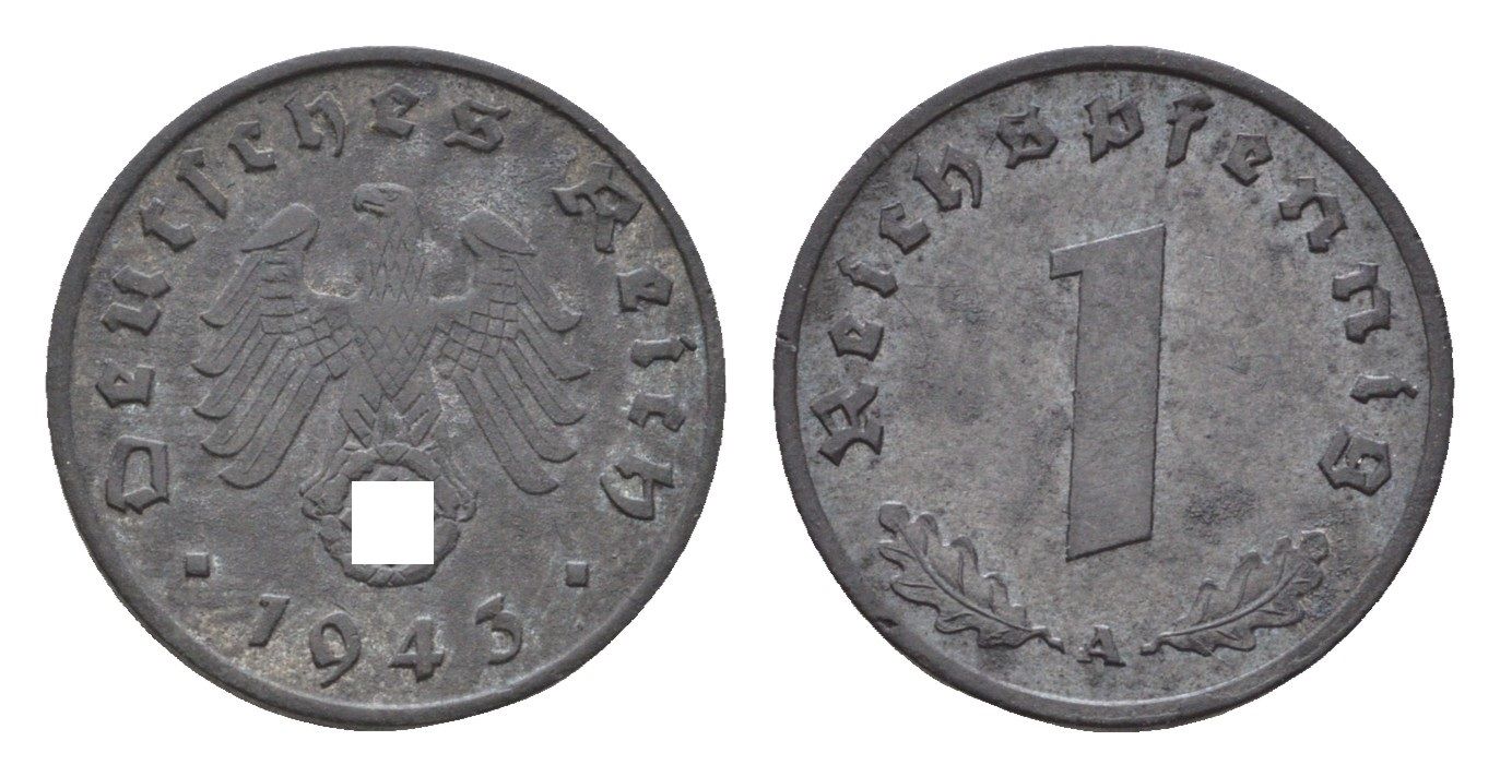 Германия 1 рейхспфенниг 1943 A KM 97, J. 369 цинк 4685-425