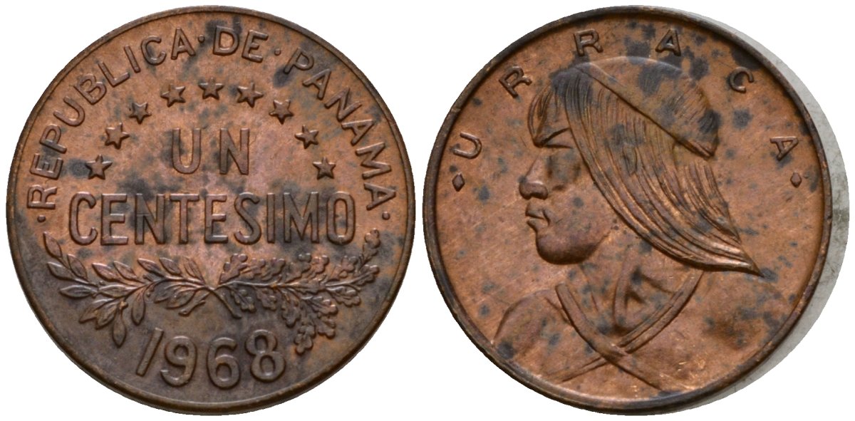 Панама 1 сентесимо 1968 Уррака KM 22 бронза 4601-756
