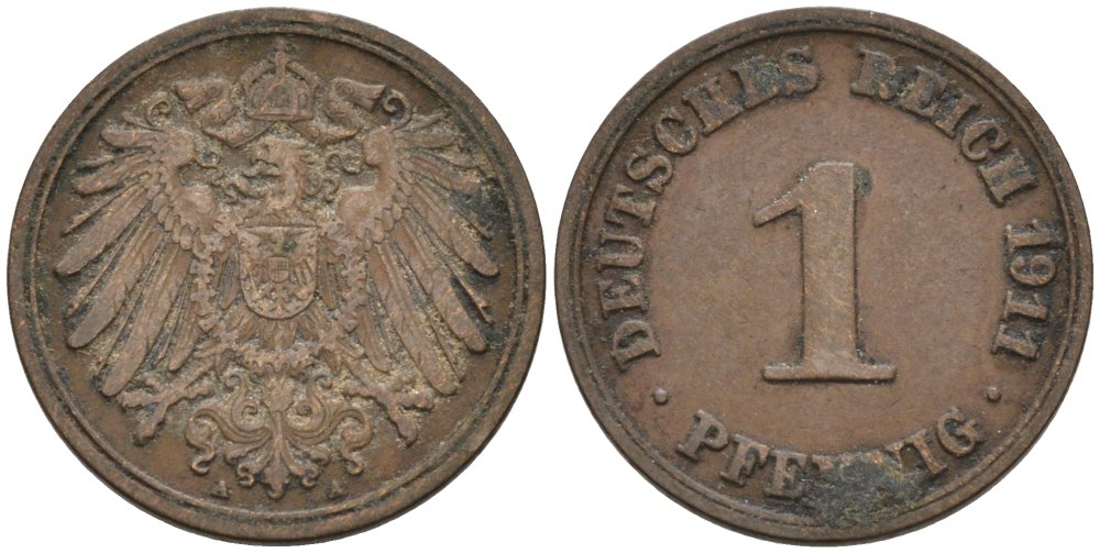 Германия 1 пфенниг 1911 A KM 10, J. 10 медь 4576-159