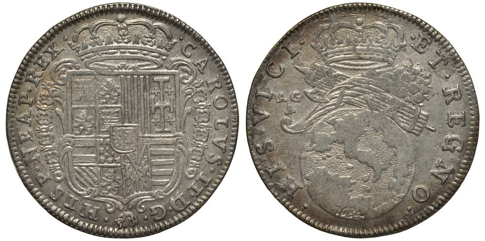 Неаполь и Сицилия тари (2 карлини) 1684 Карл II Испанский серебро aUNC 00-822-01