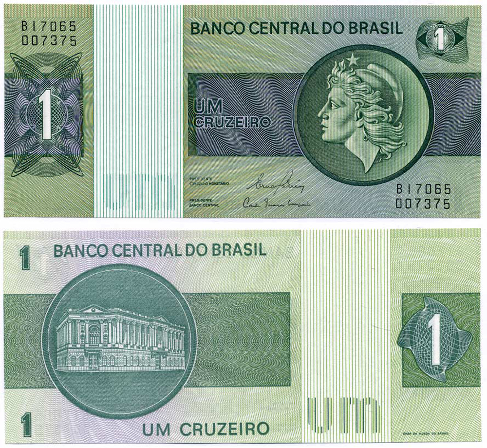 БРАЗИЛИЯ 1 КРУЗЕЙРО 1980 ПОДПИСЬ 20, СЕРИЯ В Pick 191Ас бумага 8611-36-3-2