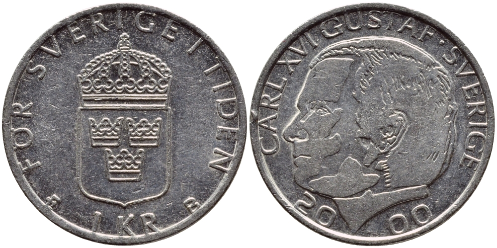 Швеция 1 крона 2000 Карл XVI Густав (1973- ) KM 852а медно-никель 4364-3451