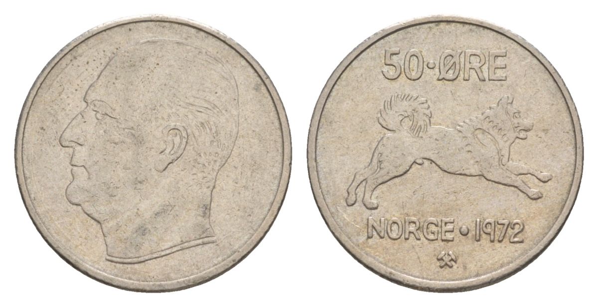 Норвегия 50 эре 1972 Улаф V (1957-1991) KM 408 медно-никель 4635-441