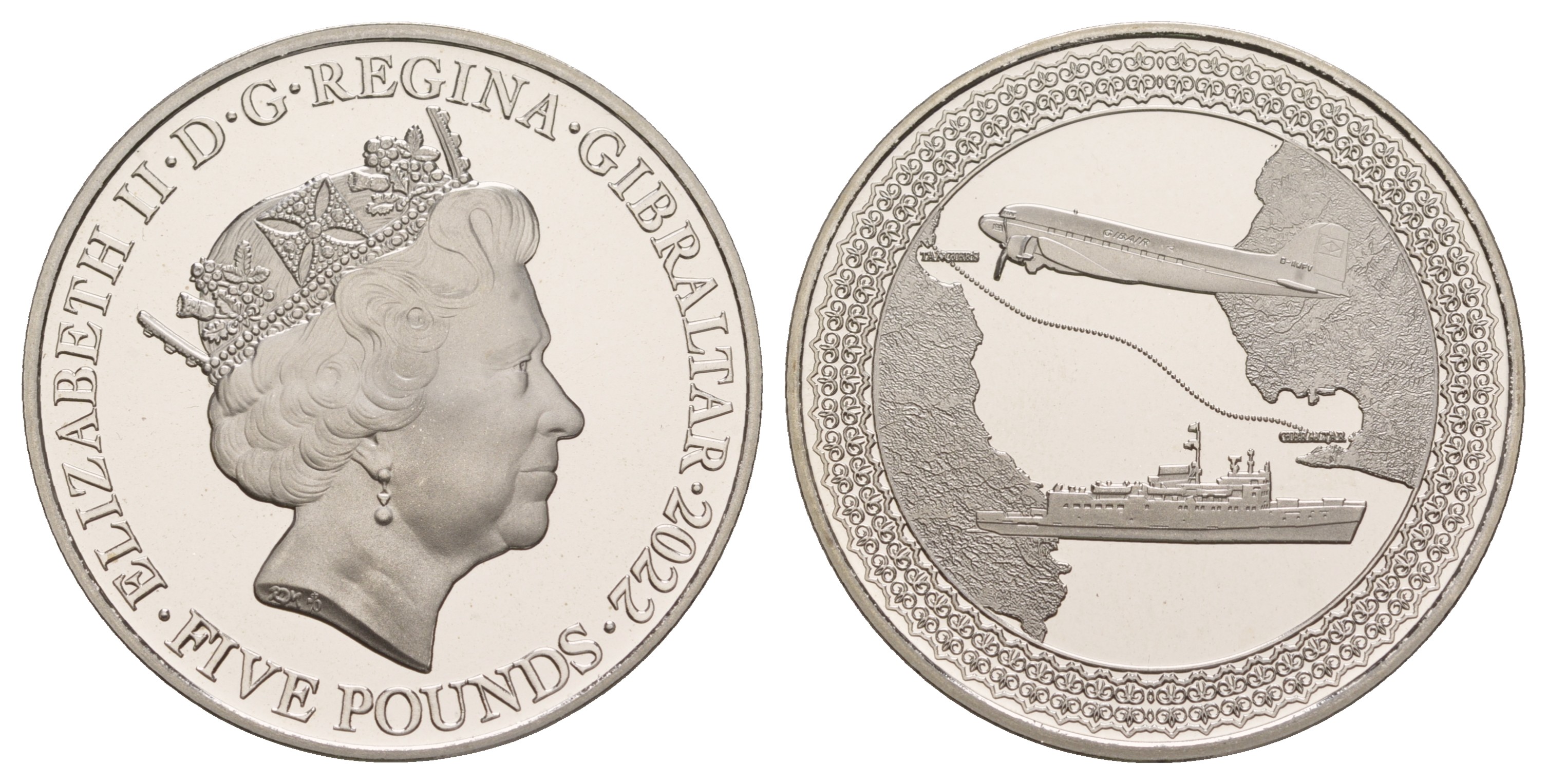 Гибралтар 5 фунтов 2022 Авиакомпания Mons Calpe & Gibraltar Airways KM NEW медно-никель  PROOF  1088-8-53