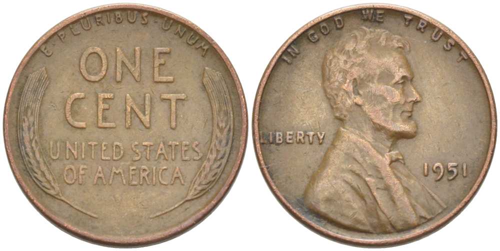 США 1 ЦЕНТ 1951 ЛИНКОЛЬН KM А132 медь цинк 3309-561