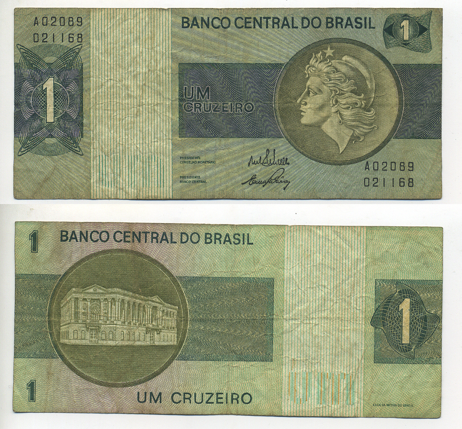 Бразилия 1 крузейро ND (1970-1972) серия А02089 Pick 191а бумага 7548-20-2-1