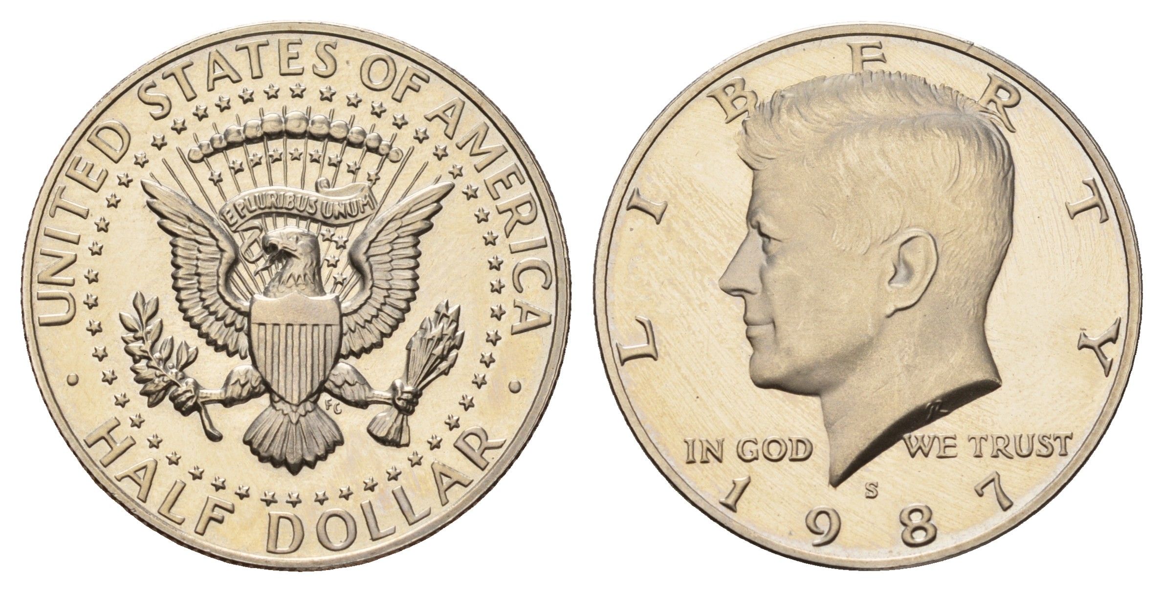 США 1/2 доллара (50 центов) 1987 S, Джон Кеннеди KM A202b медь плакированная медно-никелем PROOF 1522-815