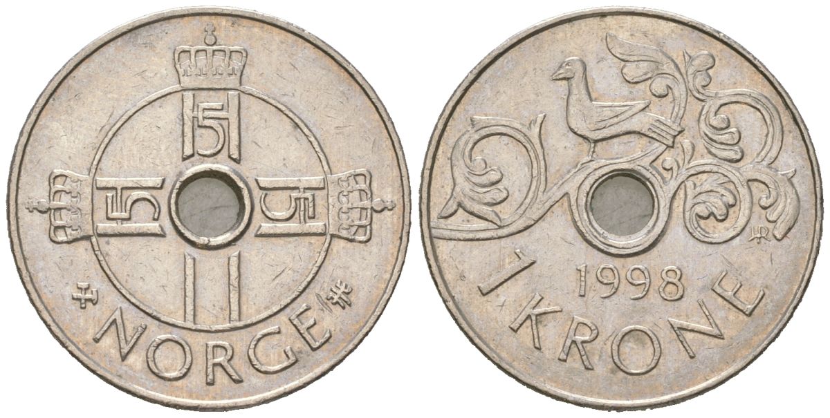 Норвегия 1 крона 1998 Харальд V (1991-) KM 462 медно-никель 99-745