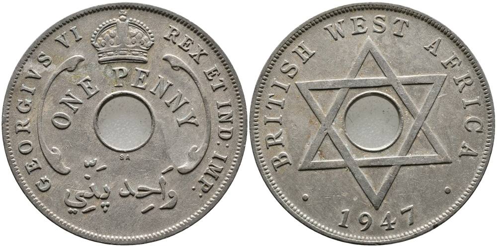 Британская Западная Африка 1 пенни 1947 Георг VI (1937-1952) KM 19 медно-никель 1523-543
