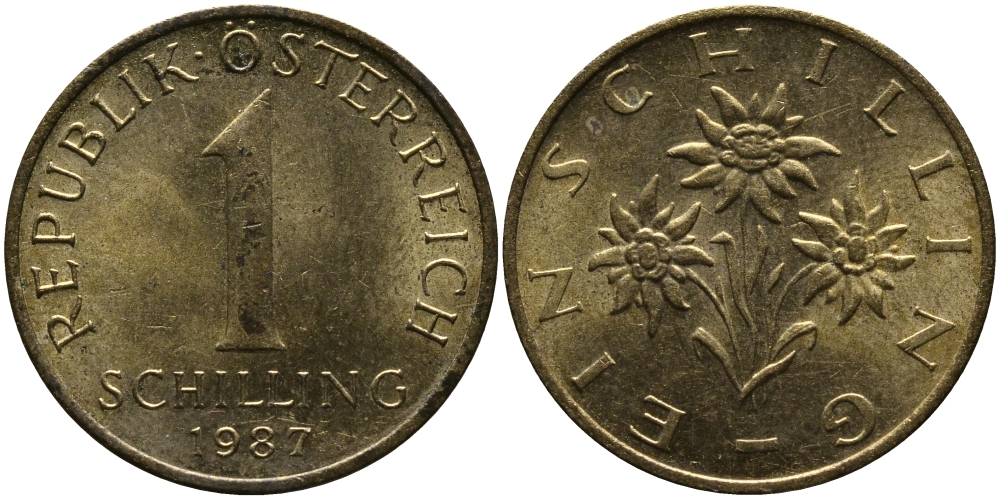 АВСТРИЯ 1 ШИЛЛИНГ 1987 KM 2886 алюминиевая бронза 33-513