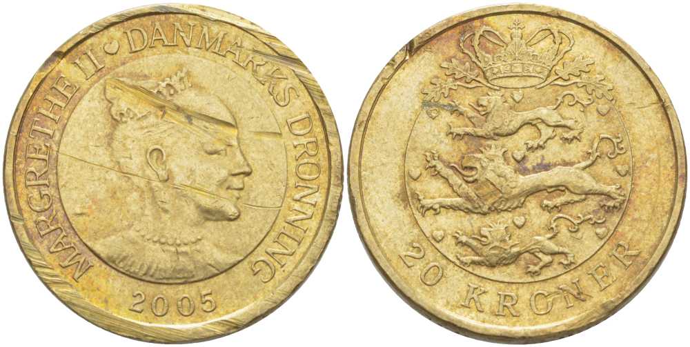 ДАНИЯ 20 КРОН 2005 МАРГАРЕТЕ II (1972-) KM 891 алюминиевая бронза 117-532