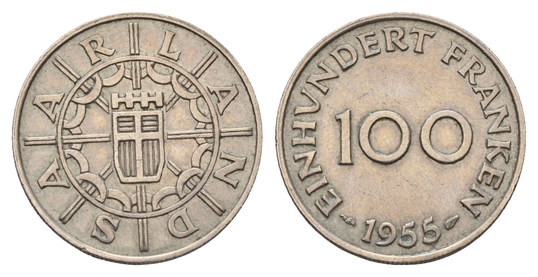 Саар 100 франков 1955 год-тип KM 4 медно-никель 4678-1124