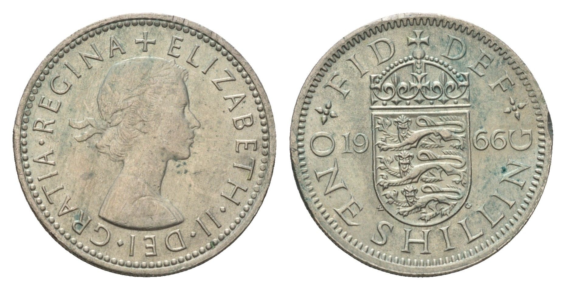 Великобритания 1 шиллинг 1966 Елизавета II (1952-2022), Английский герб KM 904, Spink 4147 медно-никель 4177-445