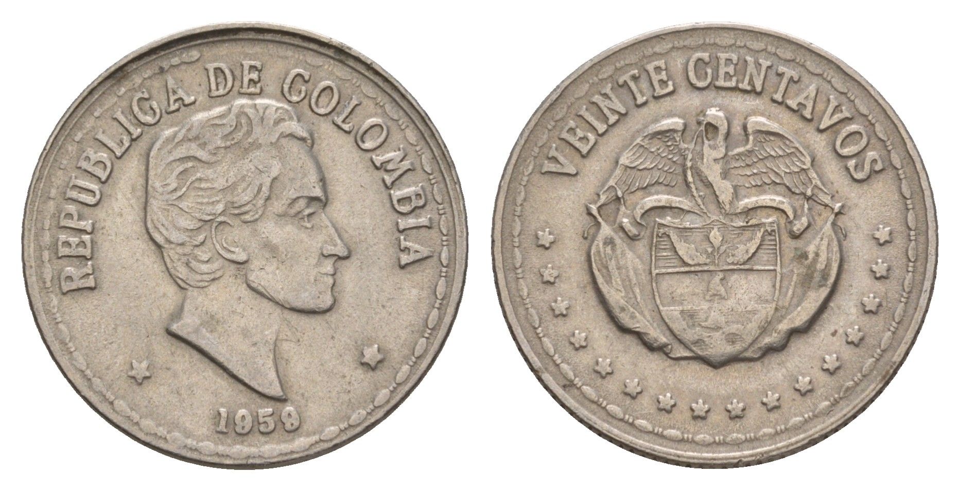 Колумбия 20 сентаво 1959 KM 215 медно-никель 4656-1012