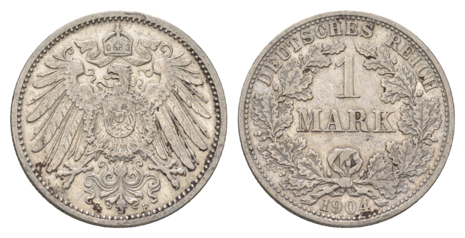 Германия 1 марка 1904 F, Вильгельм II (1888-1918) KM 14, J. 17 серебро 4626-153