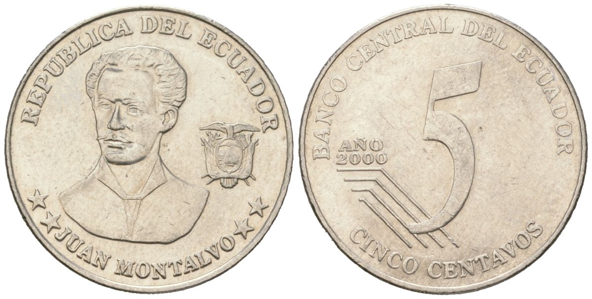 Эквадор 5 сентаво 2000 KM 105 нержавеющая сталь 4401-546
