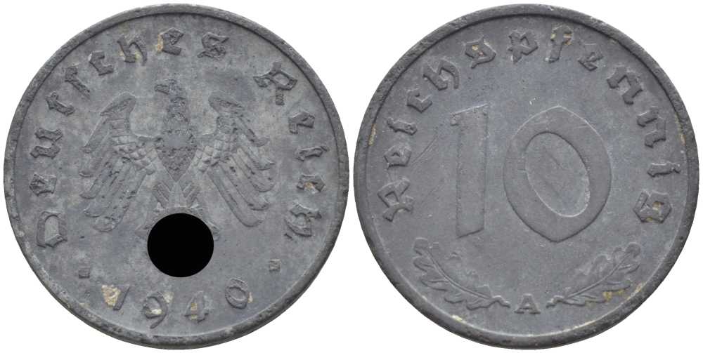 ГЕРМАНИЯ 10 РЕЙХСПФЕННИГОВ 1940 A KM 101, J. 371 цинк 4401-814