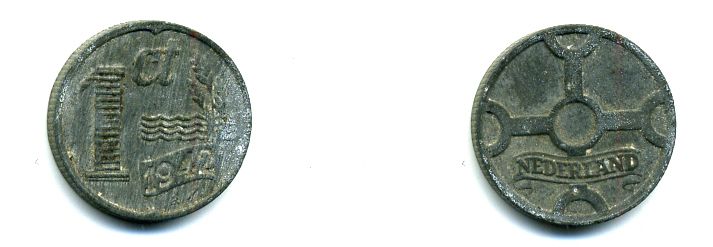 НИДЕРЛАНДЫ 1 ЦЕНТ 1942 ВИЛЬГЕЛЬМИНА (1890-1948) KM 170 цинк 46-322