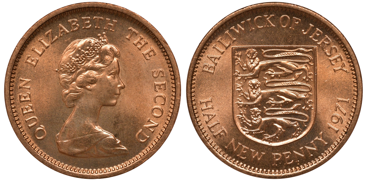 Джерси 1/2 пенса 1971 KM 29 бронза UNC M52-19