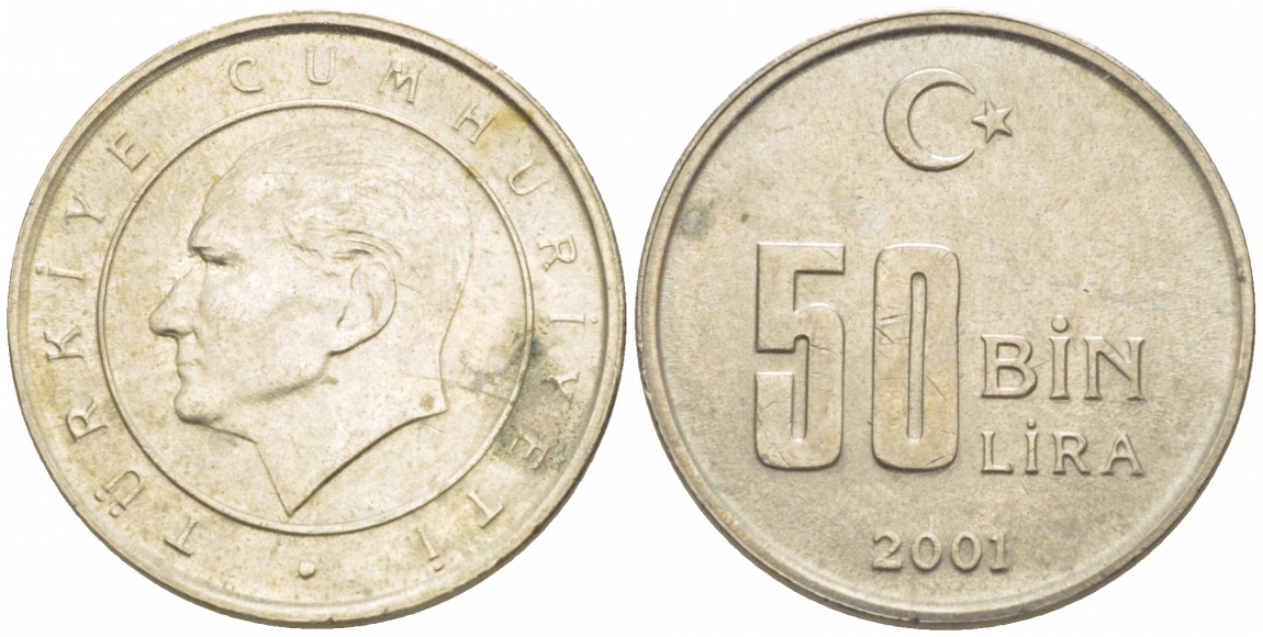 Турция 50000 лир 2001 Мустафа Кемаль Ататюрк KM 1105 медь никель цинк UNC 4392-1256