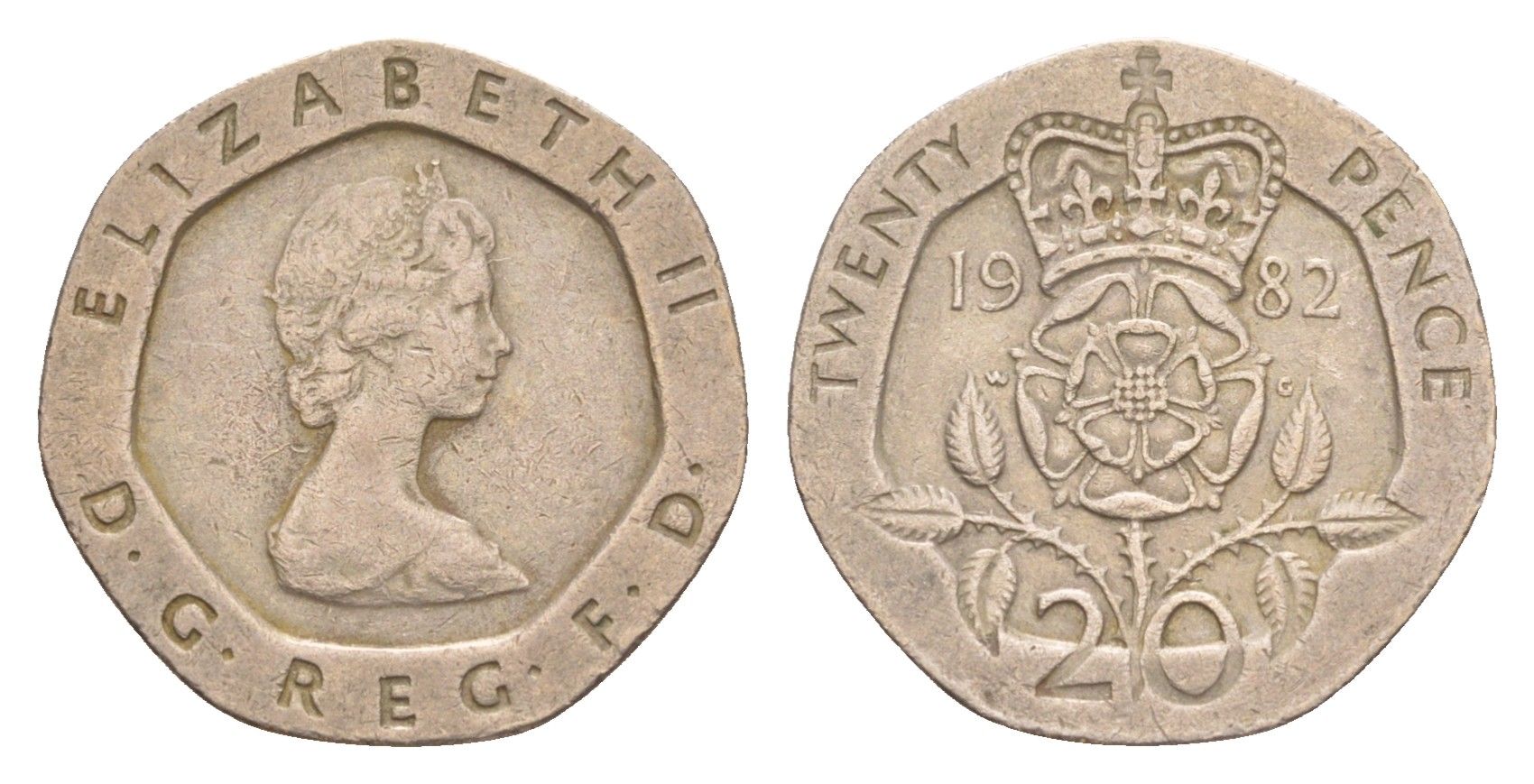 Великобритания 20 пенсов 1982 Елизавета II (1952-2022) KM 931, Spink 4230 (G1) медно-никель 4639-821