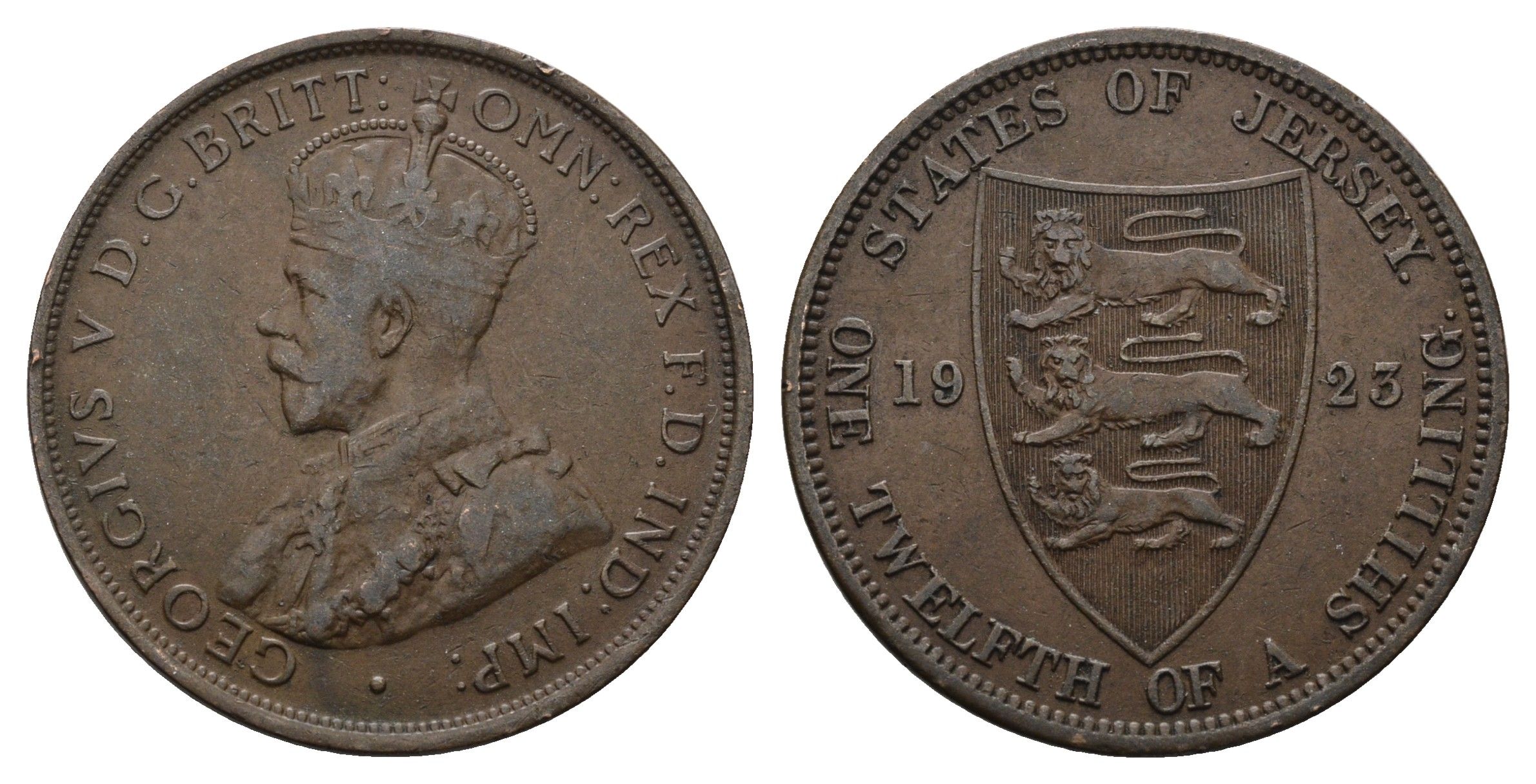 Джерси 1/12 шиллинга 1923 Георг VI (1936-1952) KM 14 бронза 4593-721