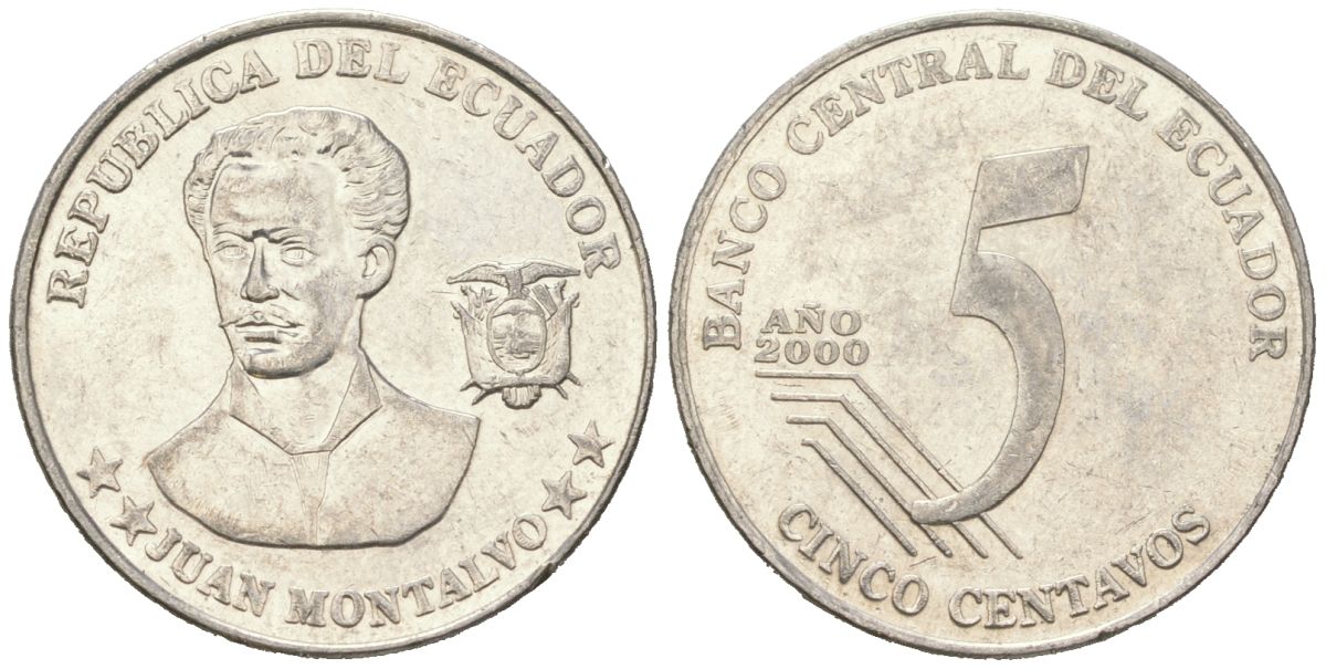 Эквадор 5 сентаво 2000 KM 105 нержавеющая сталь 4401-1111