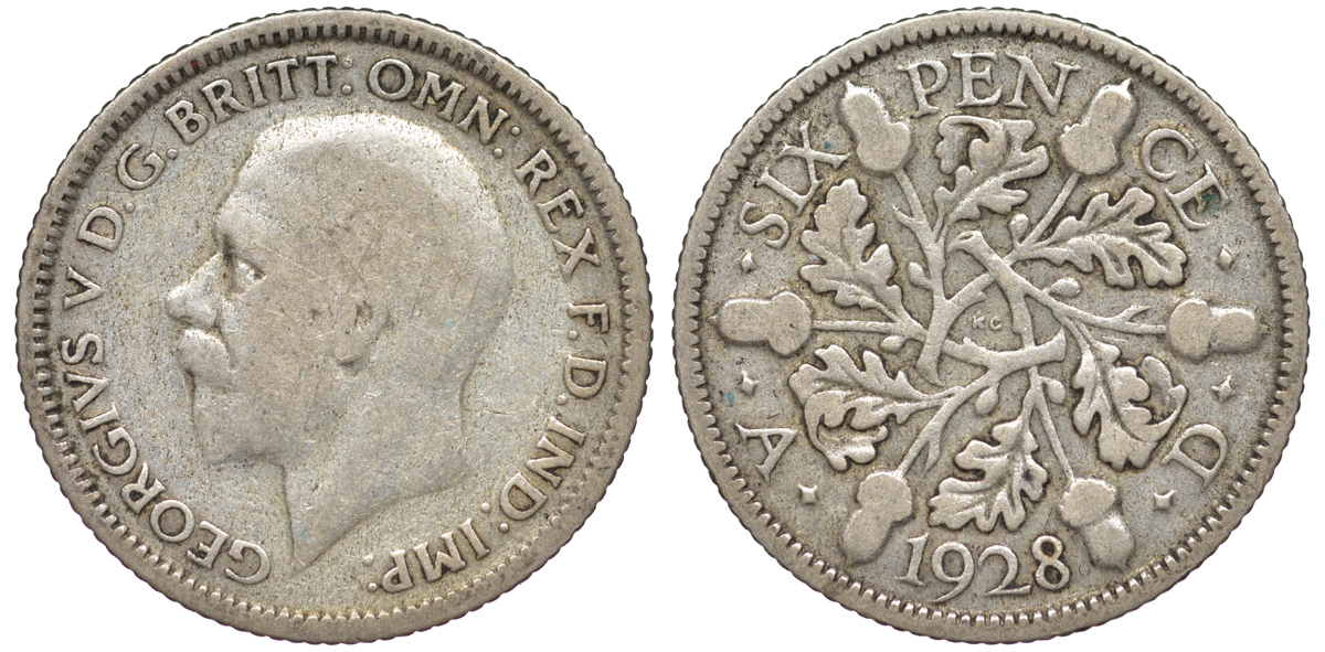 Великобритания 6 пенсов 1928 Георг V (1910-1936) KM 832, Spink 4040 серебро 4178-357