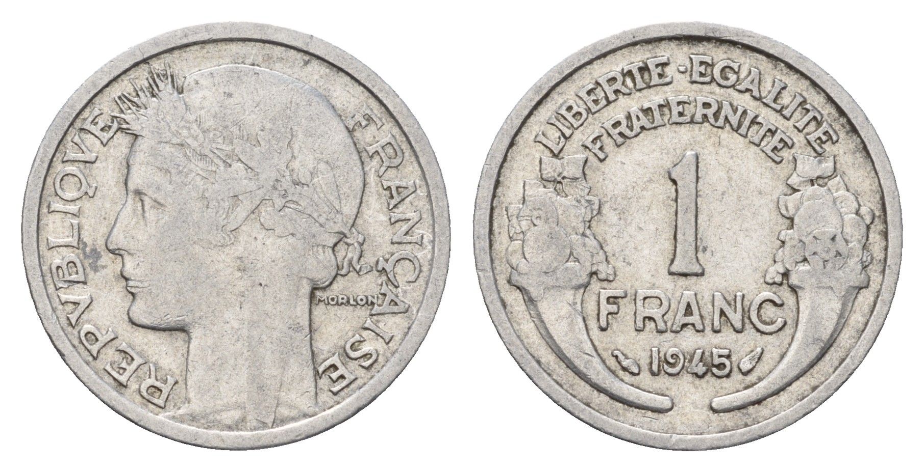 Франция 1 франк 1945 KM 885a алюминий 186-225