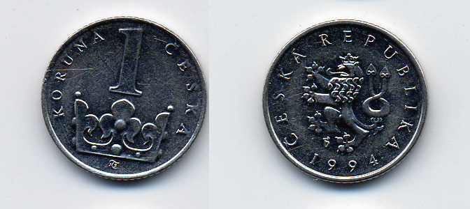 Чехия 1 крона 1994 KM 7 сталь плакированная никелем 46-1056