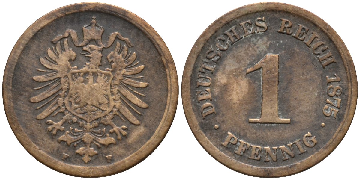 Германия 1 пфенниг 1875 F, старогербовка KM 1 медь 4164-469